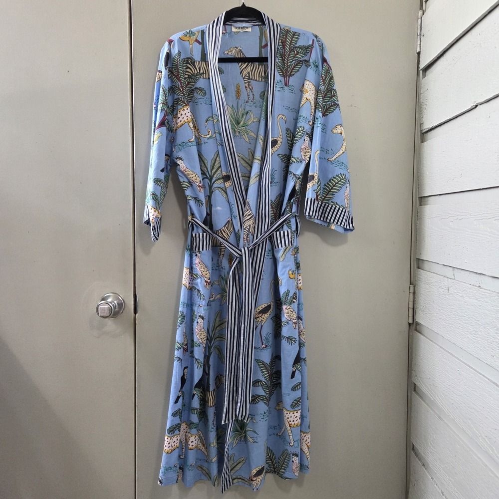 Tabla Tania Mohan One Size Cotton Kimono Duster Animal Safari Print Resort India